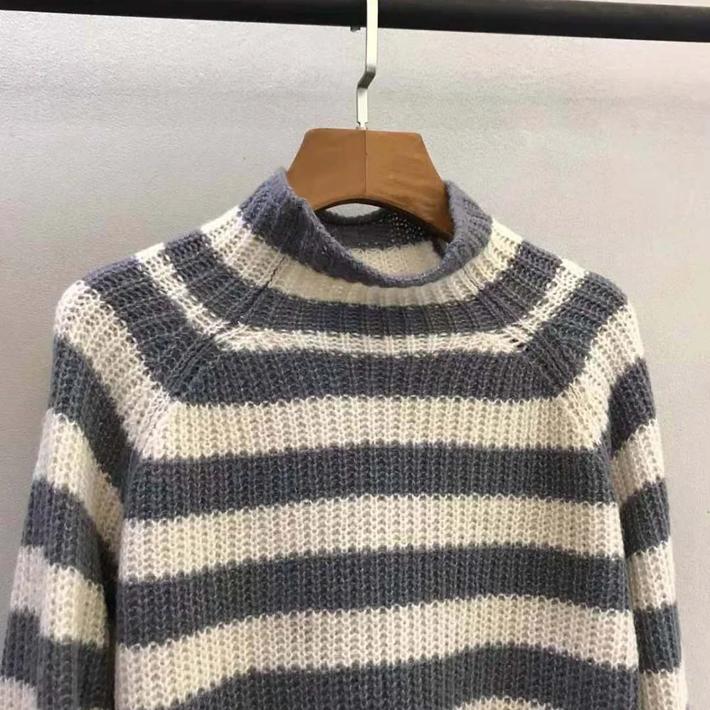 Dior Stand Collar Sweater Gray and Ecru D-Stripes Alpaca Cashmere and Silk Knit for Women Dior Stand Collar Sweater Gray and Ecru D-Stripes Alpaca Cashmere and Silk Knit for Women
