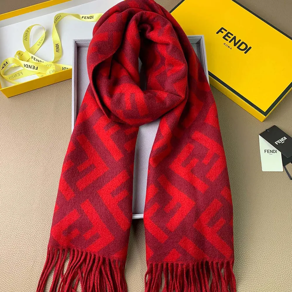 Fendi FF Scarf Red Cashmere Scarf for Unisex
