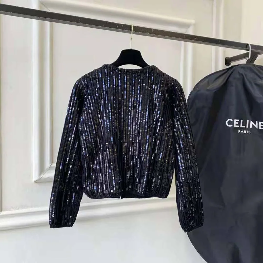 Celine Embroidered Cardigan in Ribbed Mohair for Women in Black