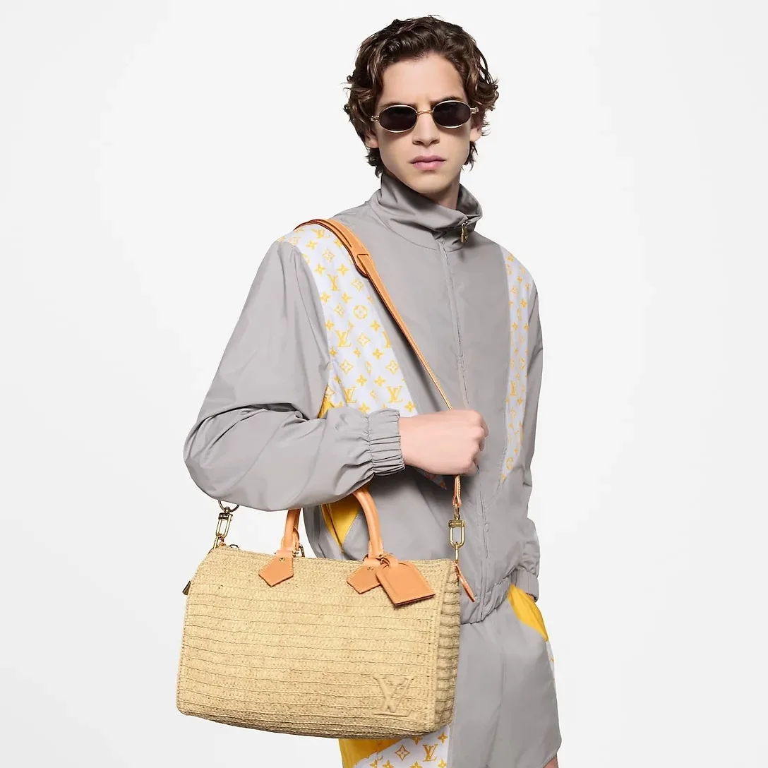 Louis Vuitton Speedy 30 Bandouliere Top Handle Bag / Natural Beige Raffia Gold Hardware