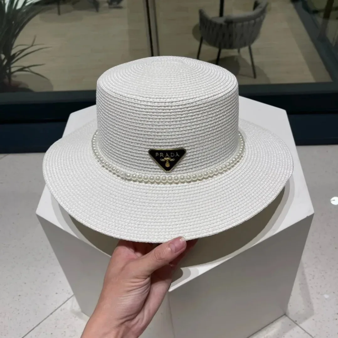Prada Pearl-Embellished Sun Hat White Straw