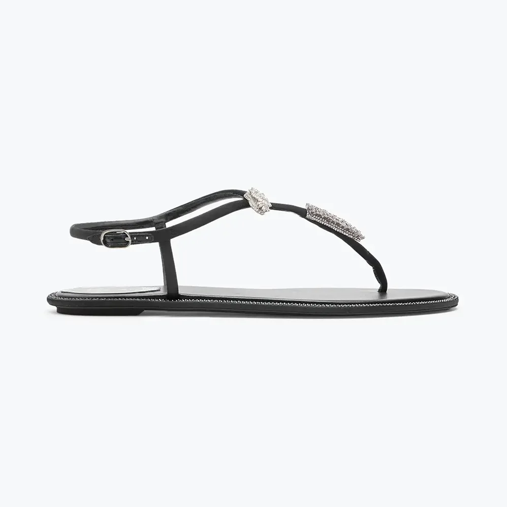 Rene Caovilla Serpente Black Thong Sandal 10 for Women