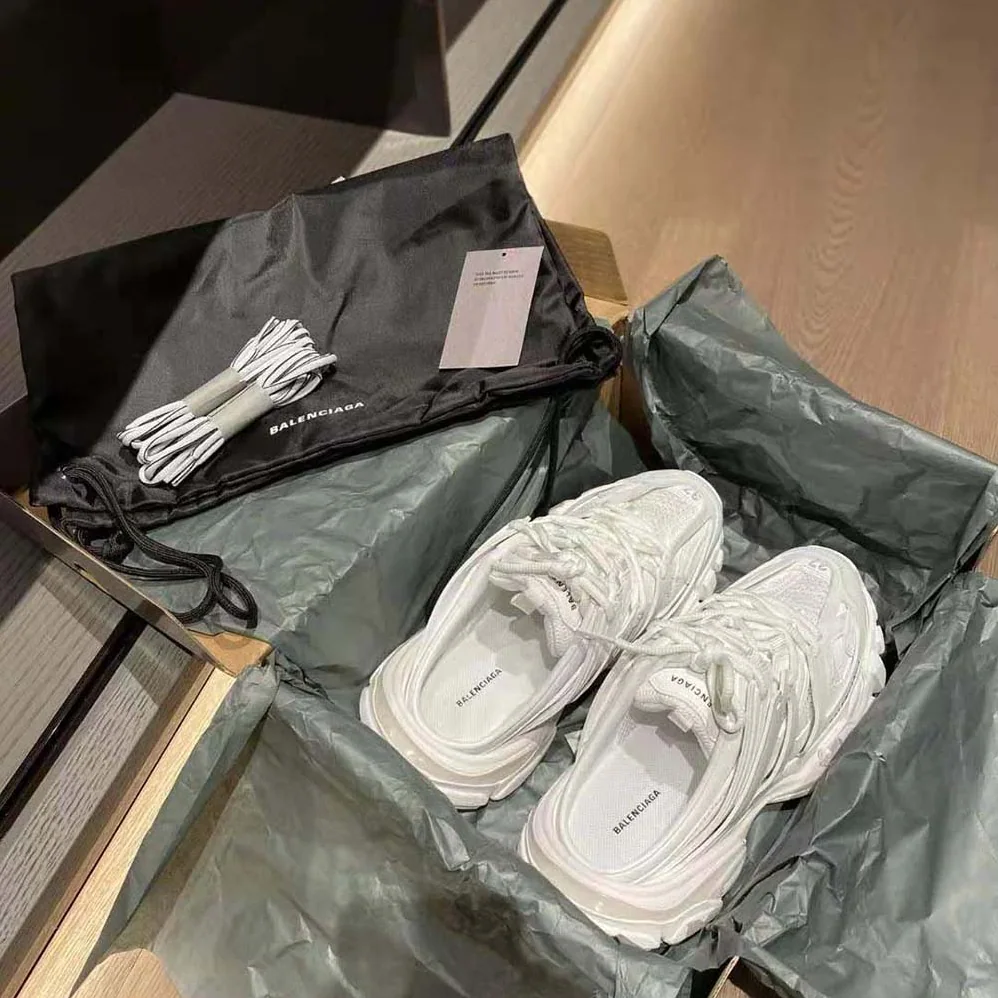 Balenciaga Track Mule in White Mesh and Nylon for Women Balenciaga Track Mule in White Mesh and Nylon for Women