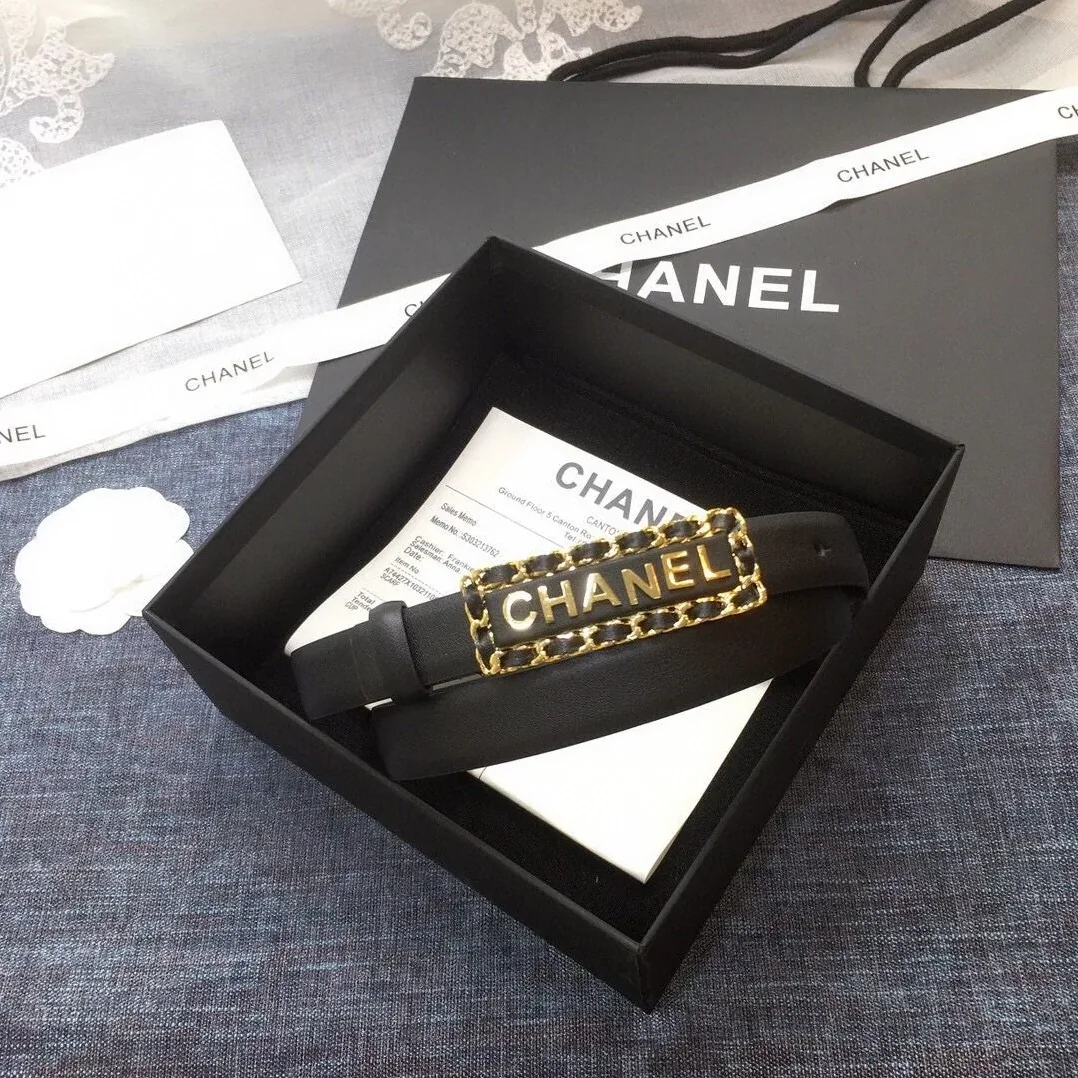Chanel Belt With Chanel Black with Gold in Toned Metal Hardware Women Chanel Belt With Chanel Black with Gold in Toned Metal Hardware Women