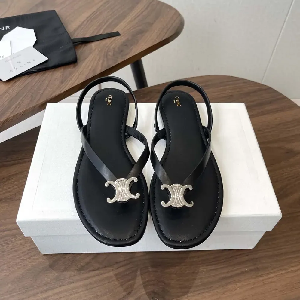 Celine Biki Sandal in Calfskin for Women in Black Celine Biki Sandal in Calfskin for Women in Black