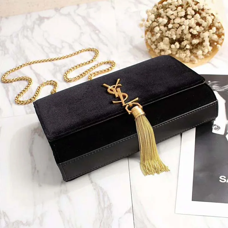 Saint Laurent YSL Kate Small with Tassel Velvet for Women in Black Saint Laurent YSL Kate Small with Tassel Velvet for Women in Black