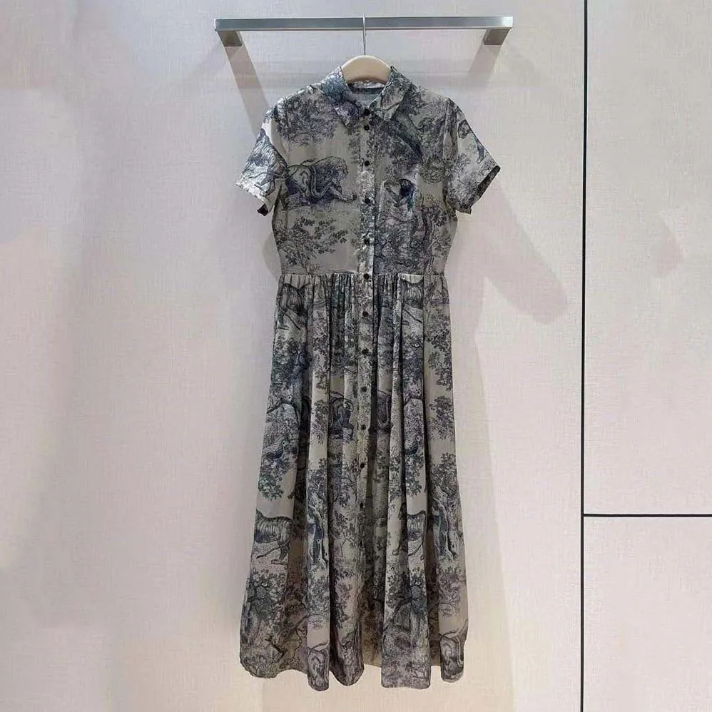 Dior Shirt Dress Hazelnut Cotton Voile with Toile de Jouy Motif for Women Dior Shirt Dress Hazelnut Cotton Voile with Toile de Jouy Motif for Women