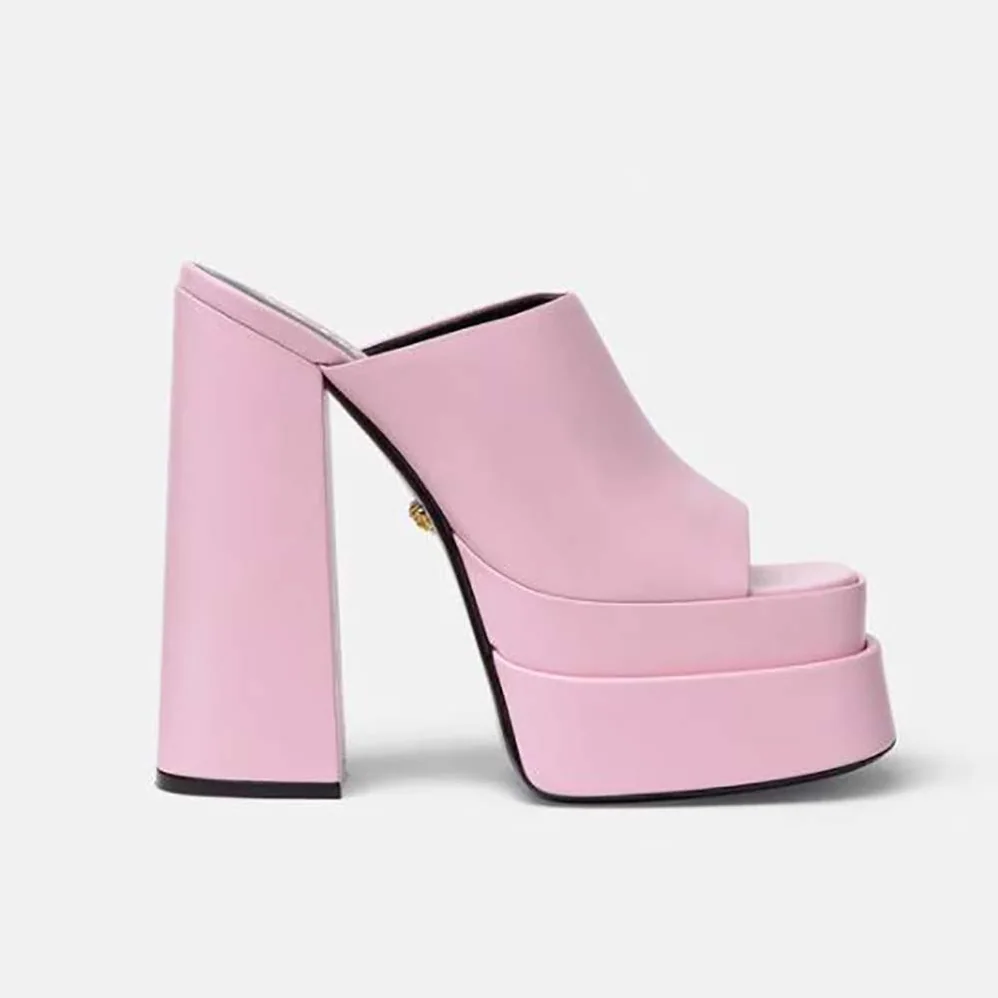 Versace Platform Mules in Calf Leather for Women in Pink