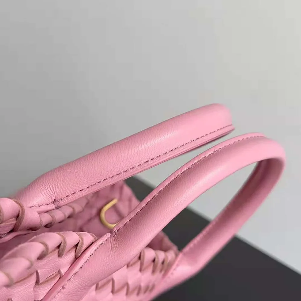 Bottega Veneta Mini Cabat Intreccio Leather Tote Bag with Detachable Strap for Women in Pink