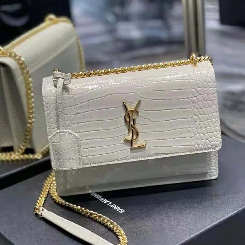 Saint Laurent YSL Sunset Medium in Crocodile for Women in Embossed Shiny Leather
