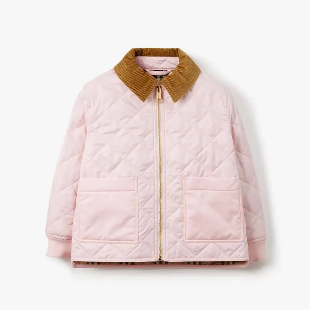 Burberry Girls' Corduroy Collar Diamond Quilted Jacket in Pink Burberry Girls' Corduroy Collar Diamond Quilted Jacket in Pink