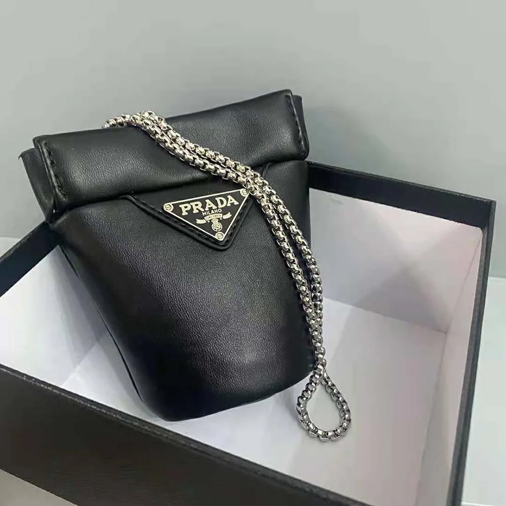 Prada Nappa Leather Mini-pouch with Necklace for Women in Black