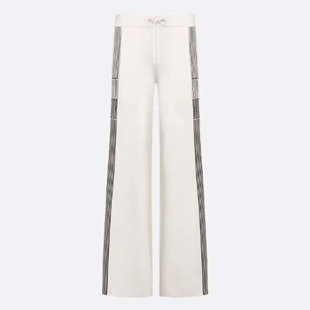 Dior Flared Pants Ecru Compact Technical Knit with Black Dior Graphique Motif for Women Dior Flared Pants Ecru Compact Technical Knit with Black Dior Graphique Motif for Women