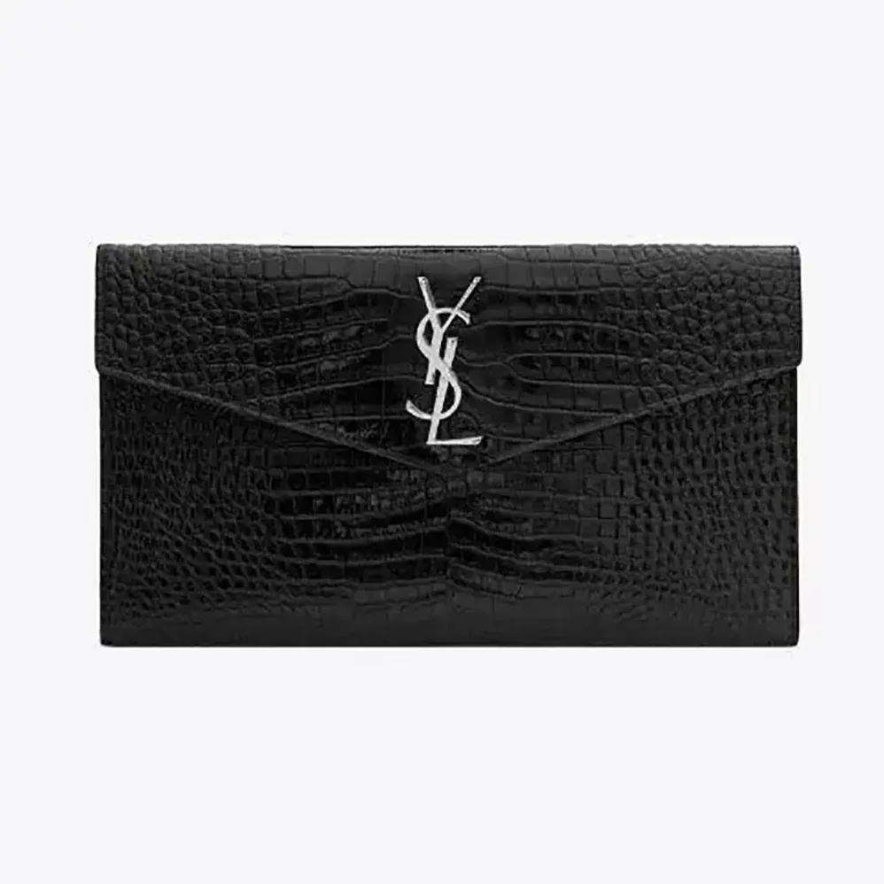 Saint Laurent YSL Uptown Pouch in Crocodile for Women in embossed Shiny Leather