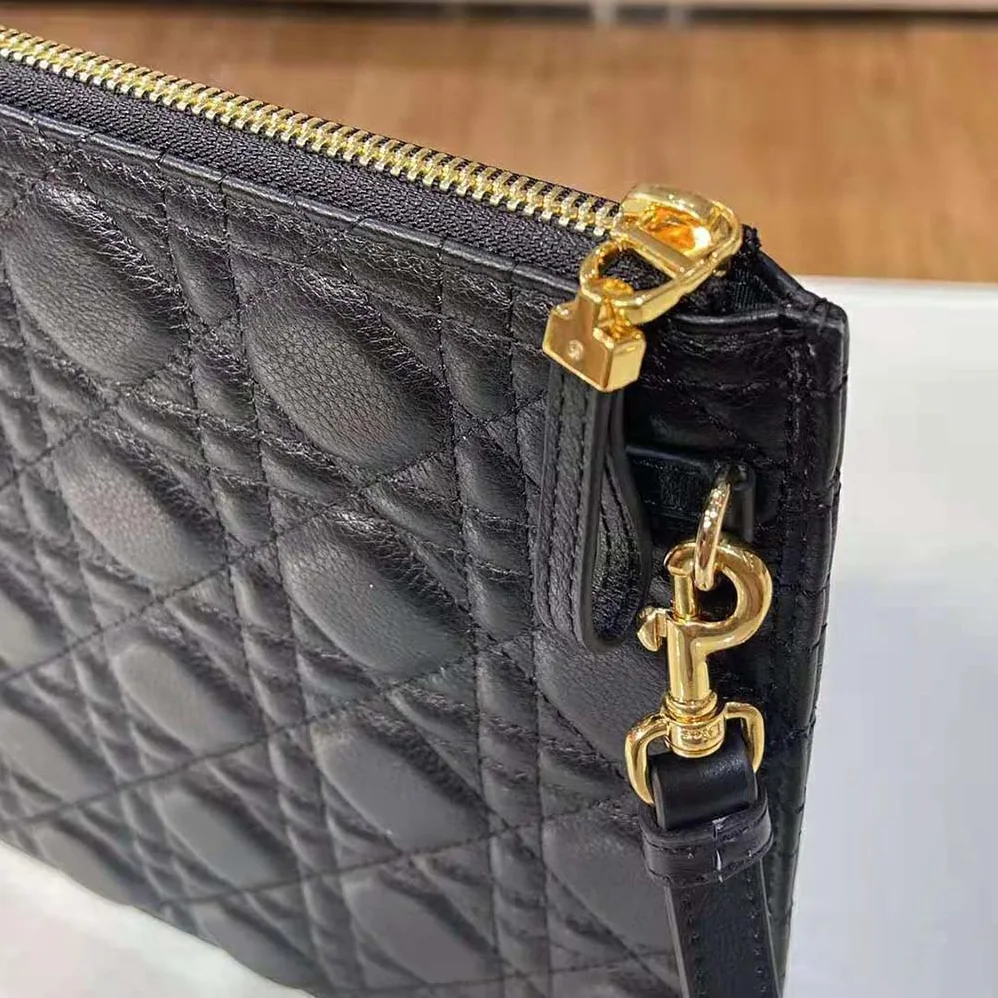 Dior Large Dior Caro Daily Pouch Cannage Calfskin for Women in Black