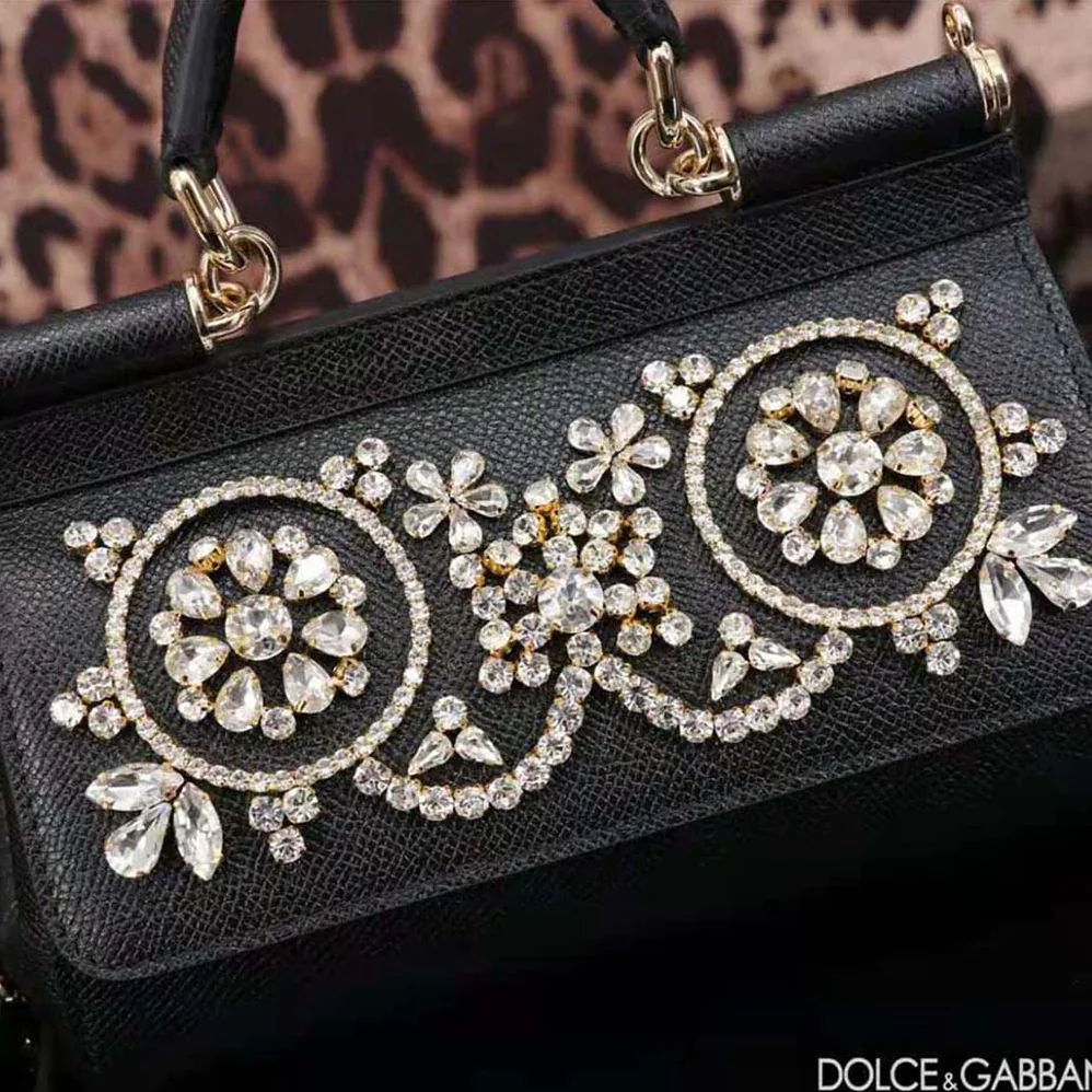 Dolce Gabbana D&G Small Calfskin Sicily Bag with Rhinestones for Women Dolce Gabbana D&G Small Calfskin Sicily Bag with Rhinestones for Women