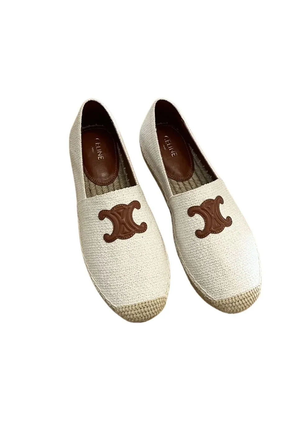 Celine Flat Espadrille With Triomphe Patch In Tweed White