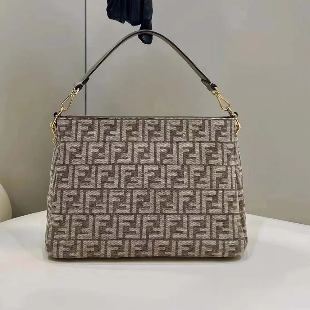 Fendi O'Lock Zip Dark Grey Tapestry Fabric Bag for Women Fendi O'Lock Zip Dark Grey Tapestry Fabric Bag for Women