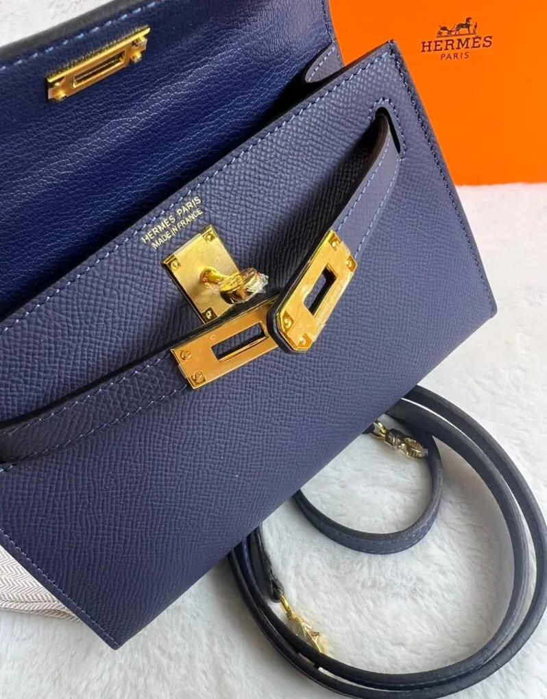 Hermes Kelly 19 Blue France Swift Bag