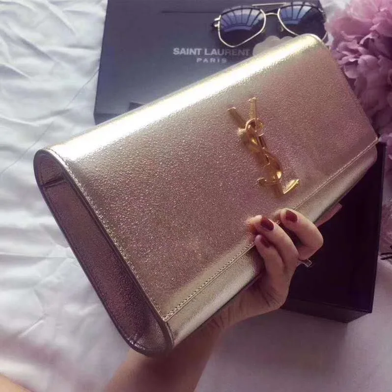 Saint Laurent YSL Kate Clutch Grained Metallic Leather for Women in Silver Saint Laurent YSL Kate Clutch Grained Metallic Leather for Women in Silver