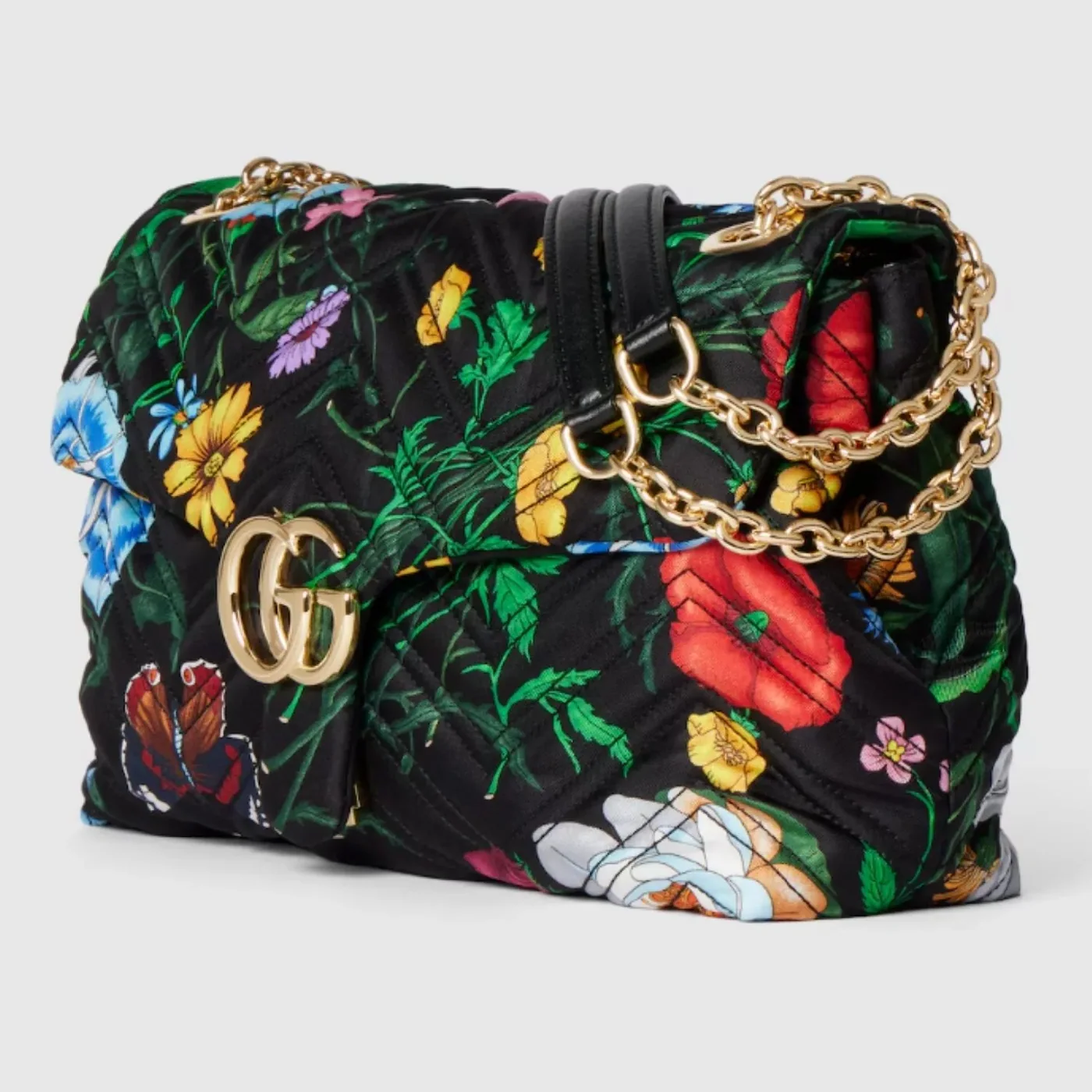 Gucci Marmont Medium Shoulder Bag / Black And Multicolor Flora Gold Hardware Gucci Marmont Medium Shoulder Bag / Black And Multicolor Flora Gold Hardware