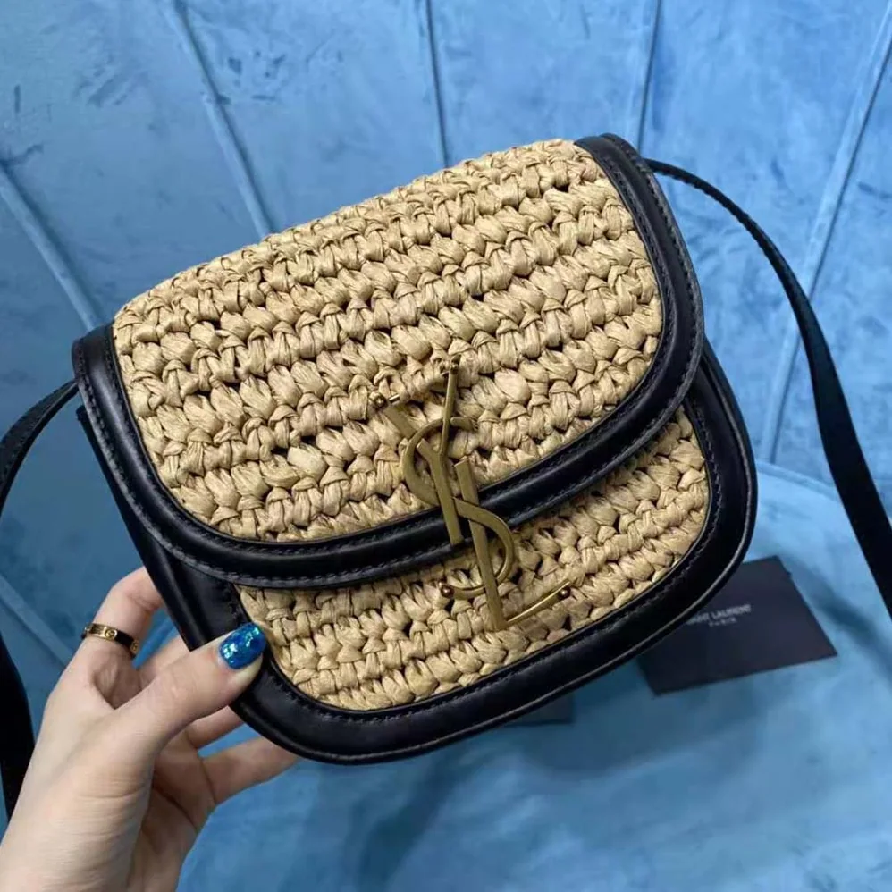 Saint Laurent YSL Kaia Small Satchel in Raffia and Leather for Women Saint Laurent YSL Kaia Small Satchel in Raffia and Leather for Women