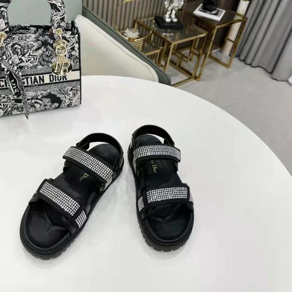 Dior Dioract Sandal Black Technical Fabric and White Resin Pearls for Women
