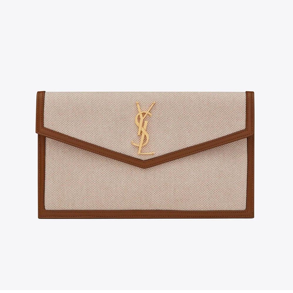 Saint Laurent YSL Uptown Pouch in Canvas and Smooth Leather for Women