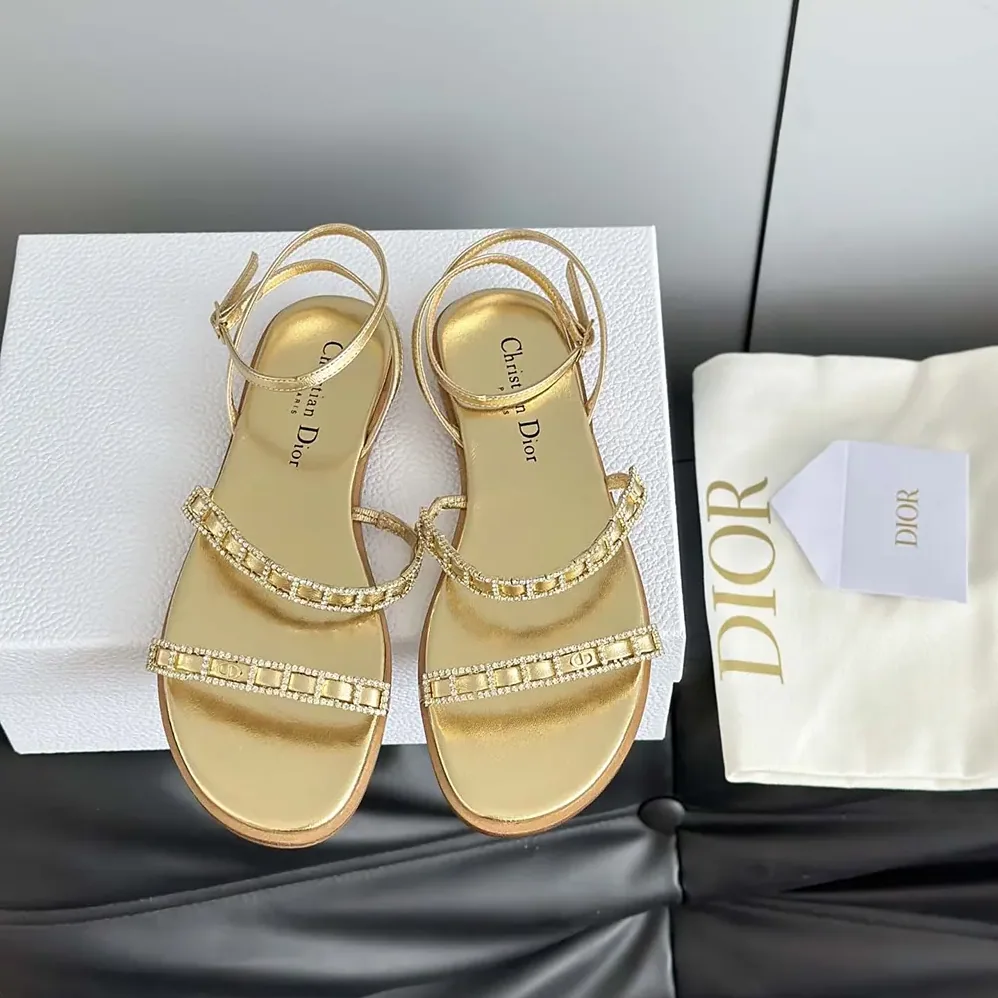 Dior Diorissime Sandal Gold-Tone Laminated Lambskin and Silver for Women in Tone Strass