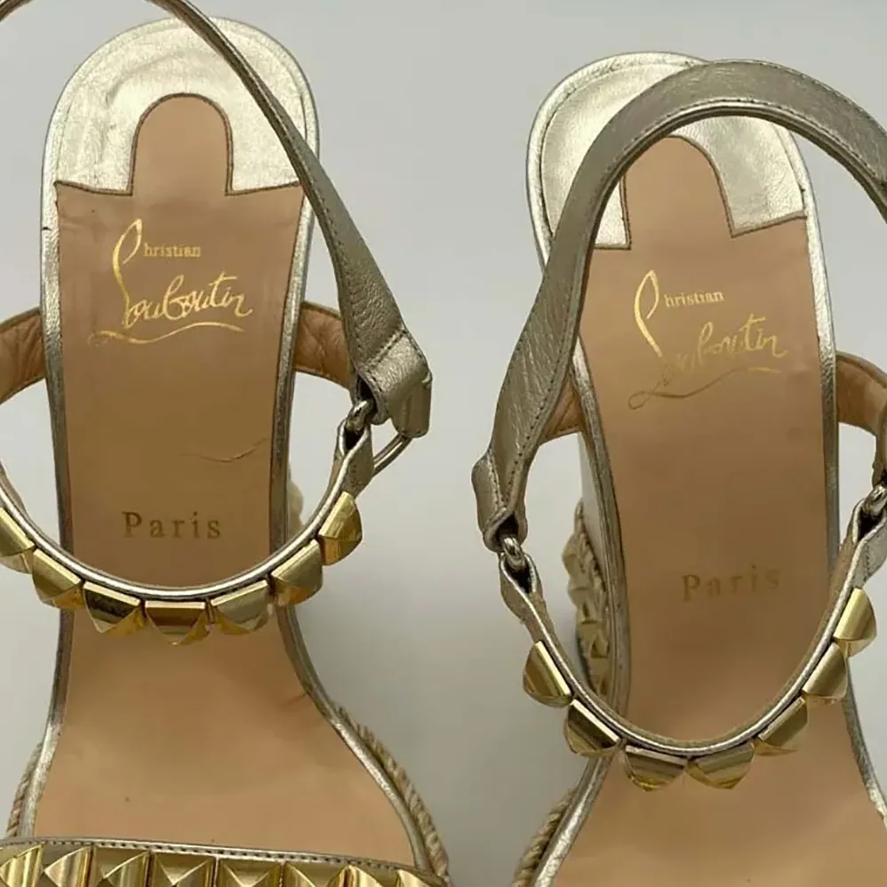 Christian Louboutin Platine Leather Calf Leather/Studded Cataclou 140 Platform Espadrille for Women Christian Louboutin Platine Leather Calf Leather/Studded Cataclou 140 Platform Espadrille for Women
