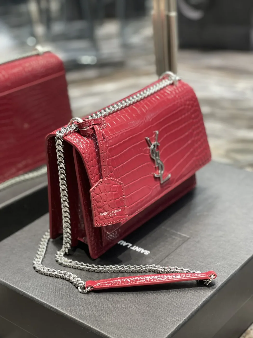 Saint Laurent Sunset Medium Chain Bag Red in YSL Saint Laurent Sunset Medium Chain Bag Red in YSL