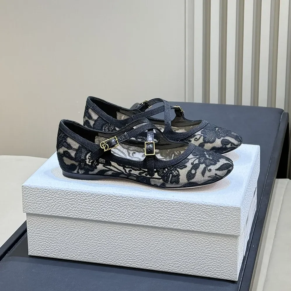 Dior Very Dior Ballet Flat Transparent Mesh Embroidered with Black Millefiori Motif for Women Dior Very Dior Ballet Flat Transparent Mesh Embroidered with Black Millefiori Motif for Women