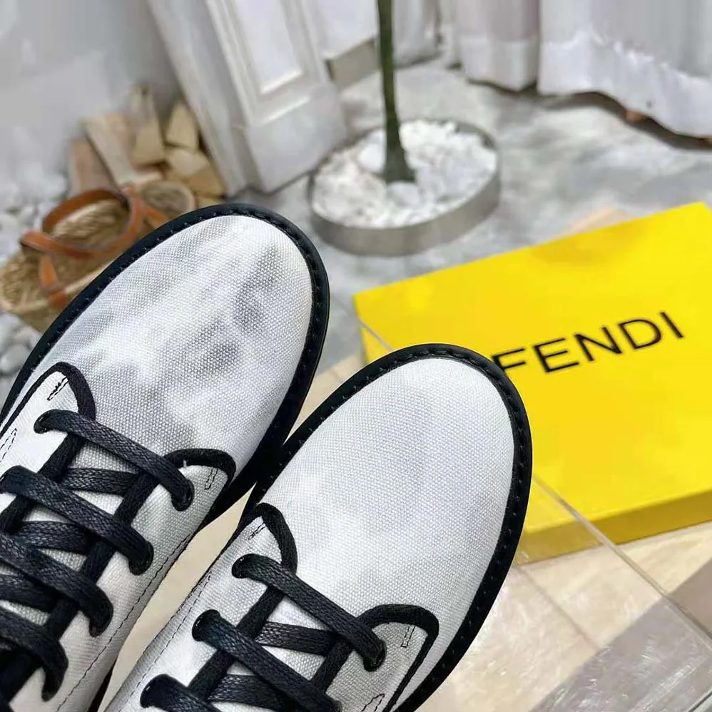 Fendi Signature Gray Canvas Biker Boots for Women