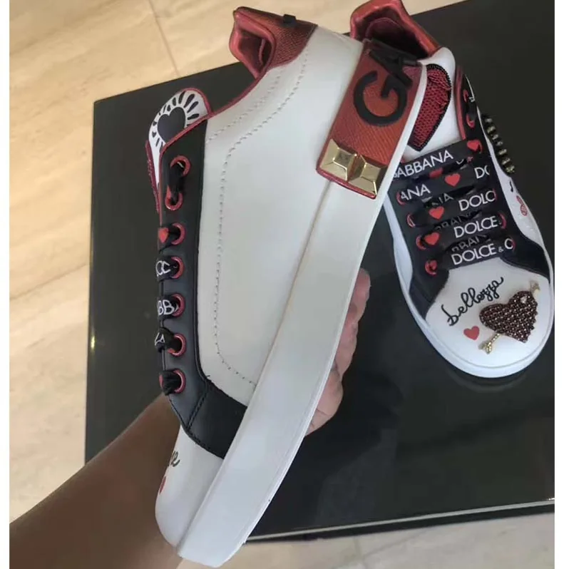 Dolce Gabbana D&G Shoes Portofino Sneakers in Printed Nappa Calfskin with Patch and Applications for Women Dolce Gabbana D&G Shoes Portofino Sneakers in Printed Nappa Calfskin with Patch and Applications for Women