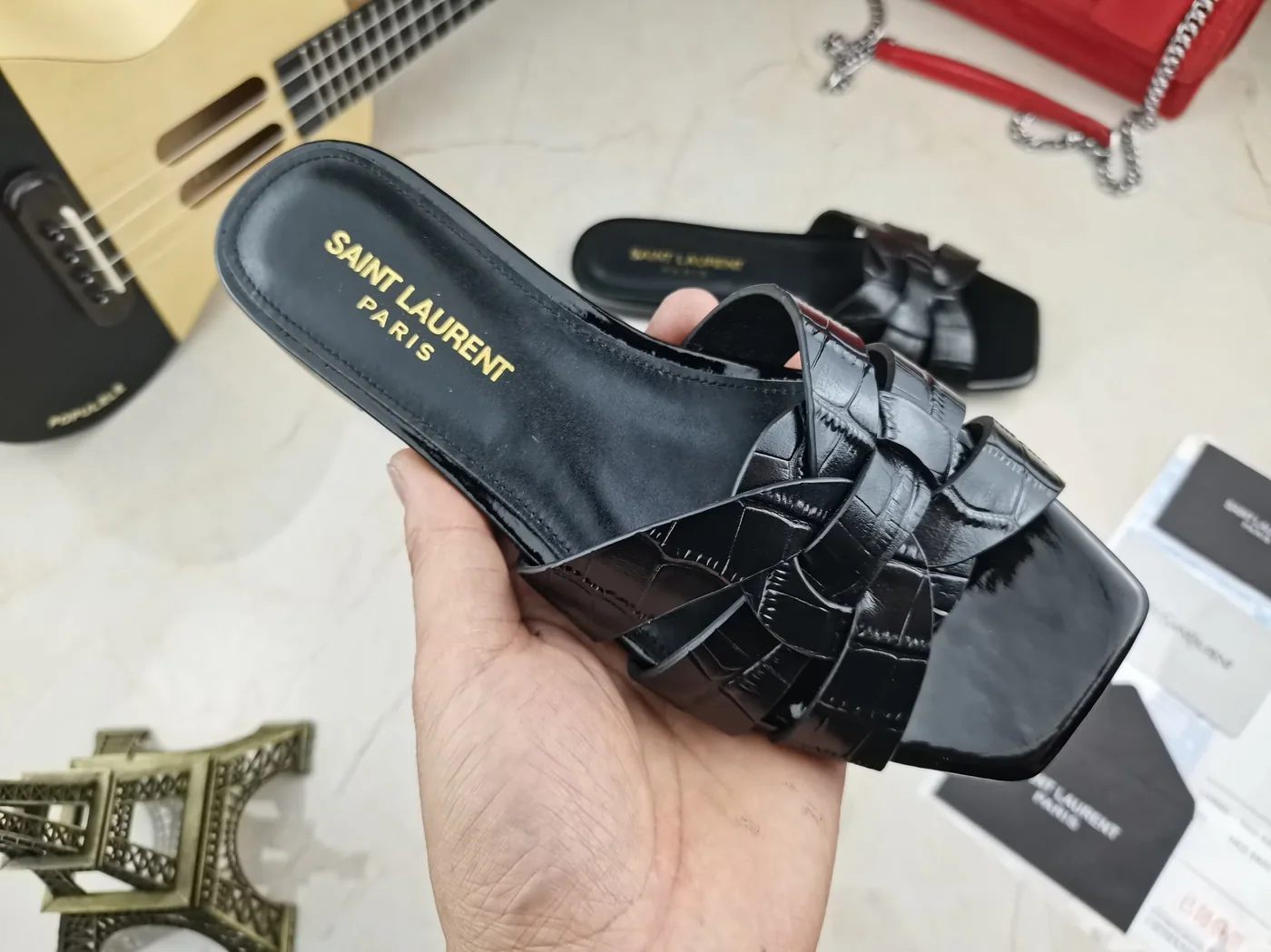 Saint Laurent Tribute Flat Mules Black YSL