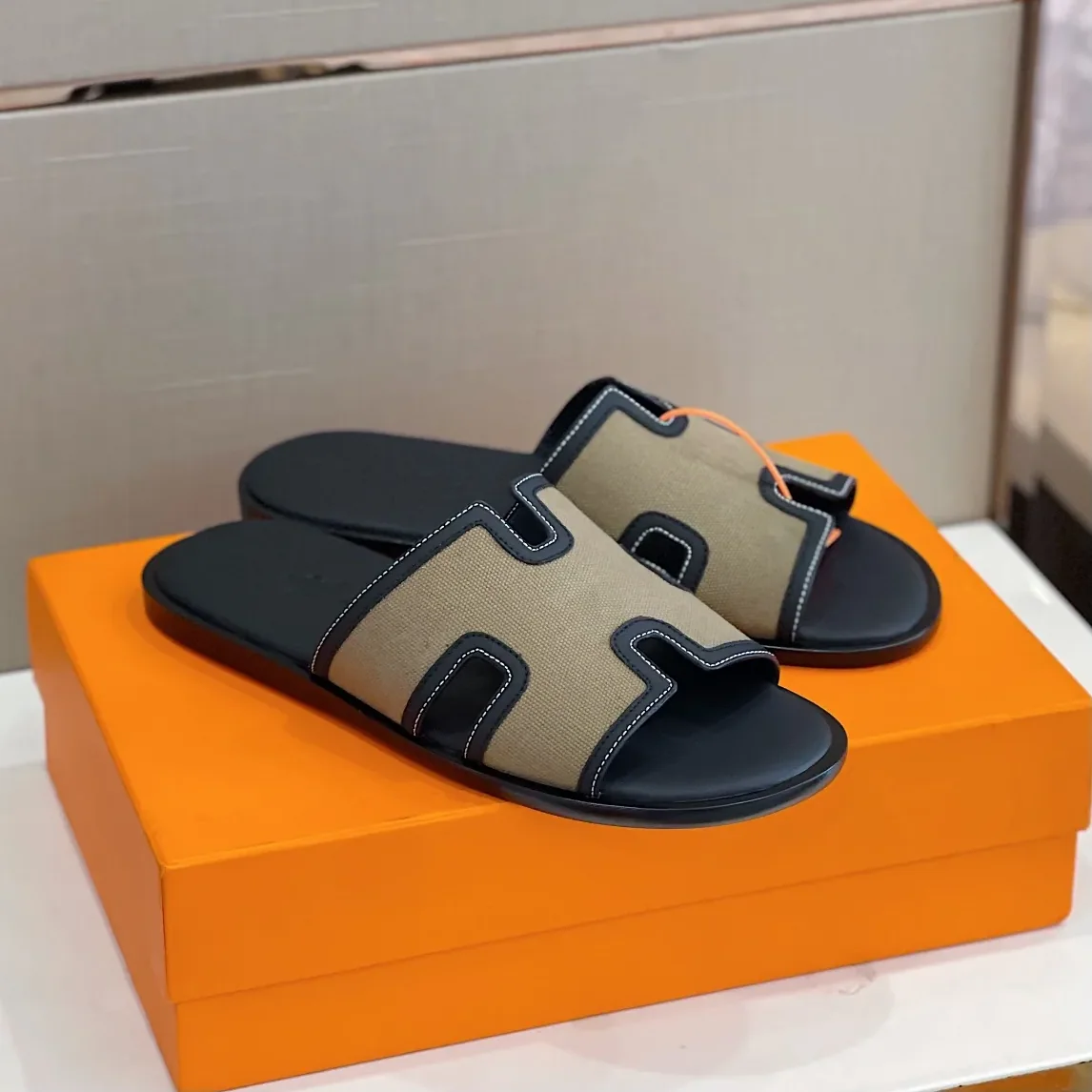 Hermes Izmir Sandals Black in Beige