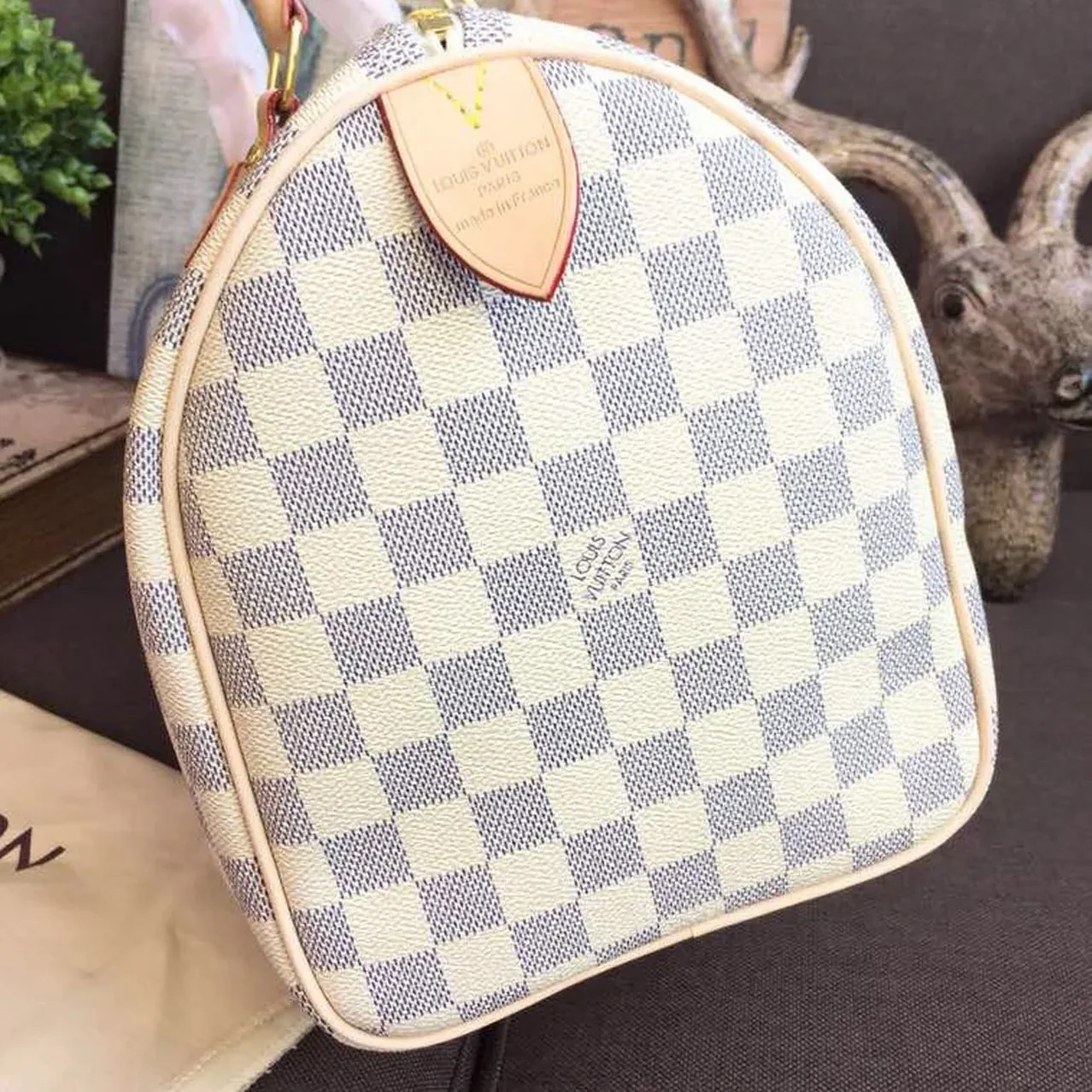 Louis Vuitton Speedy 30 Top Handle Bag / White/ Multicoloured Damier Azur Canvas Gold Hardware