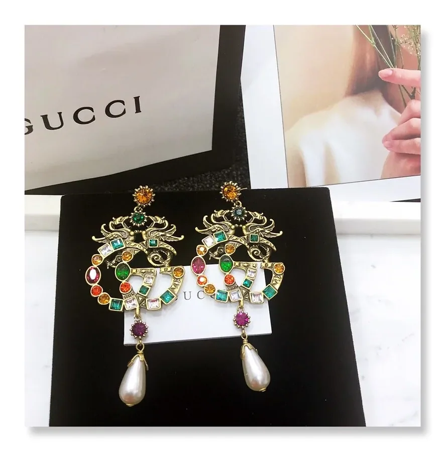 Gucci Attach Sparkling Stone Multicolor Earrings Gold Tone Gucci Attach Sparkling Stone Multicolor Earrings Gold Tone