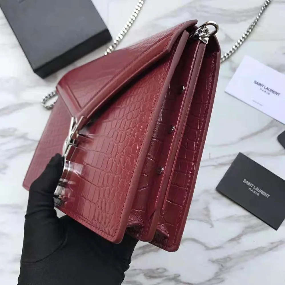 Saint Laurent YSL Cassandra Monogram Clasp Bag in Crocodile Embossed Shiny Leather for Women Saint Laurent YSL Cassandra Monogram Clasp Bag in Crocodile Embossed Shiny Leather for Women