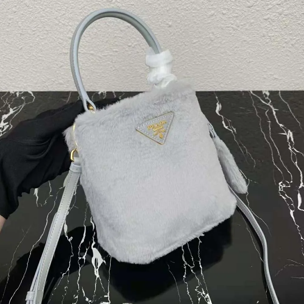 Prada Panier Shearling Mini-Bag for Women in Silver Prada Panier Shearling Mini-Bag for Women in Silver