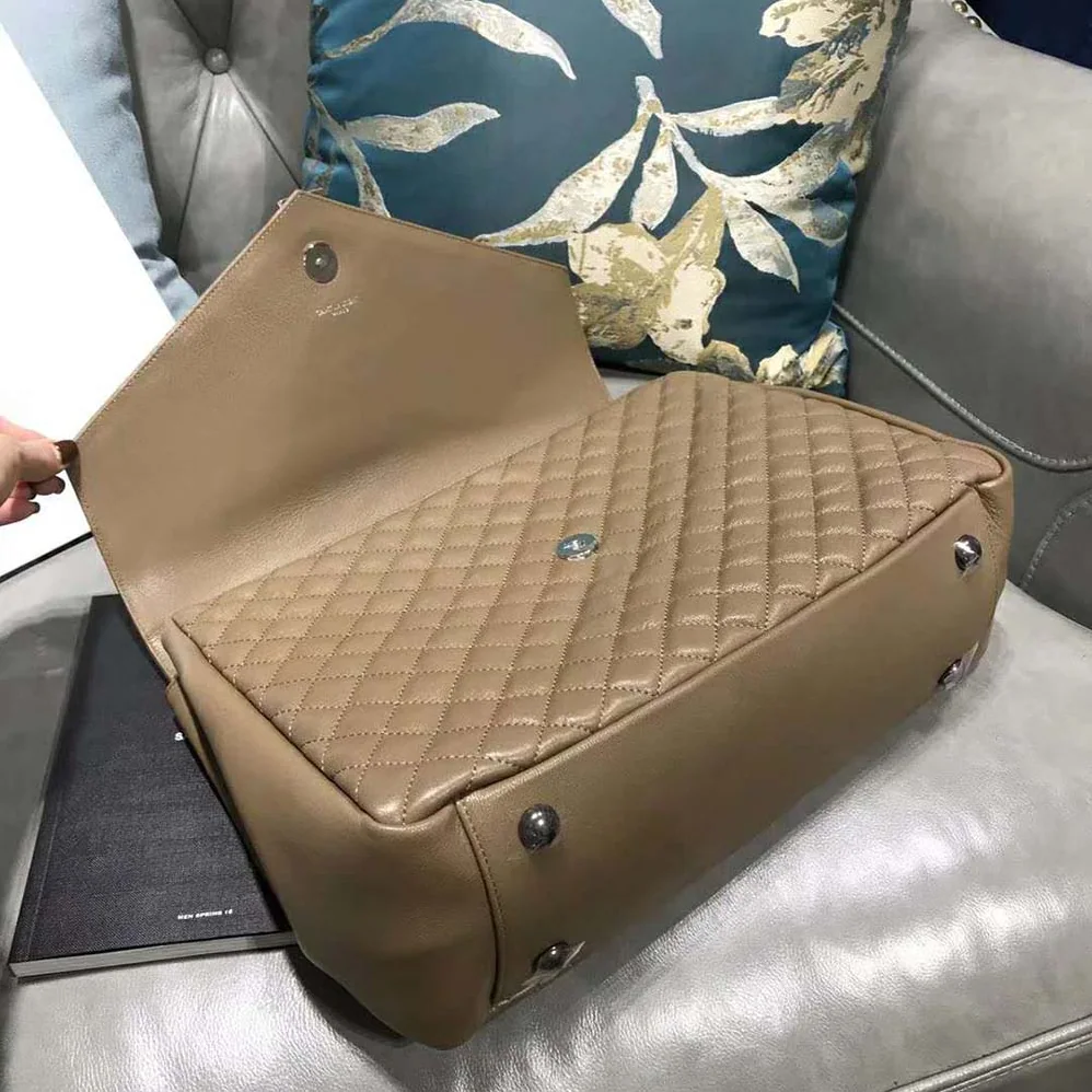 Saint Laurent YSL Large Envelope Mixed Grain De Poudre Matelasse in Sandy