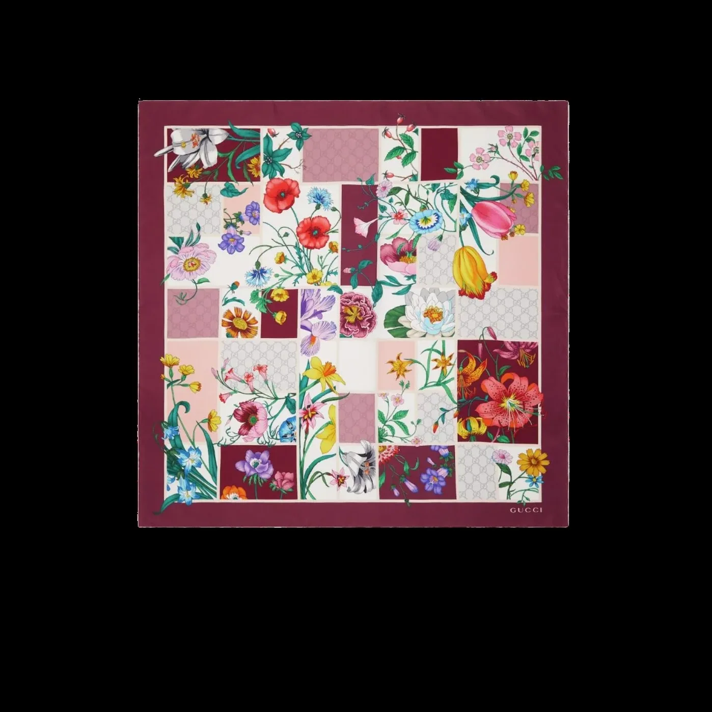 Gucci Printed Silk Twill Carre Scarf Bordeaux