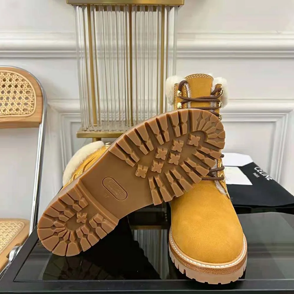 Celine Kurt Lace-up Mid Boot in Nubuck Calfskin and Shearling for Women