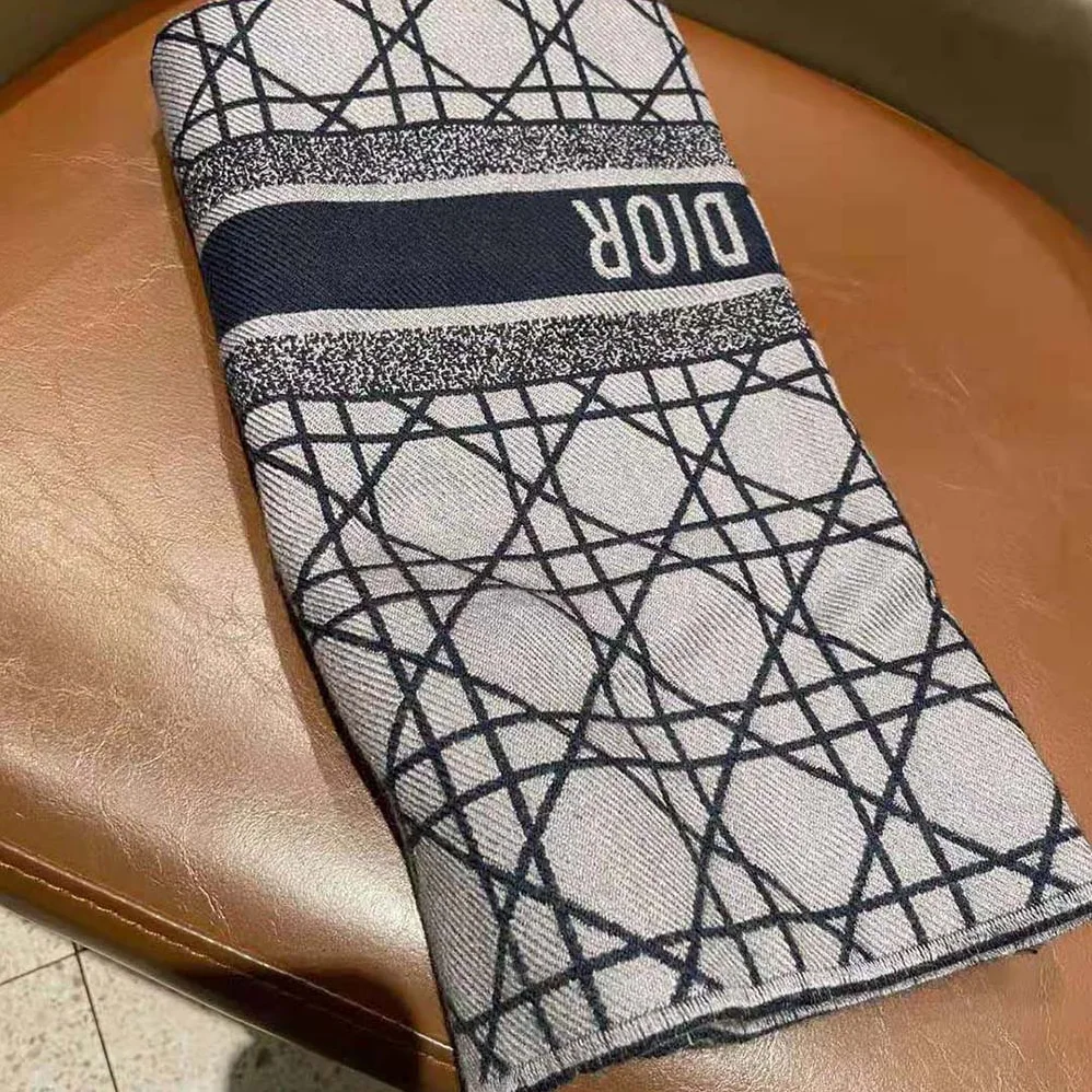 Dior Cannage Scarf Navy Blue and Gray Cashmere and Virgin Wool for Women Dior Cannage Scarf Navy Blue and Gray Cashmere and Virgin Wool for Women