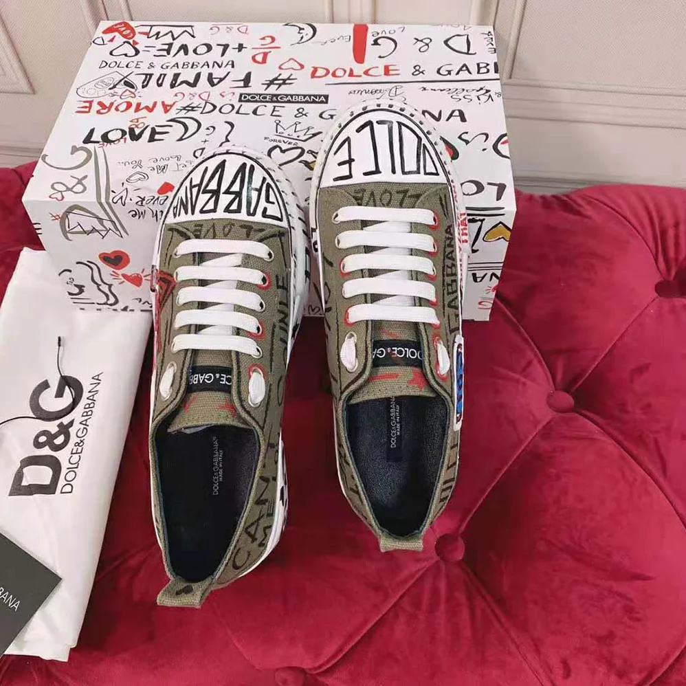 Dolce Gabbana D&G Hand-Painted Graffiti Canvas Portofino Light Sneakers for Women Dolce Gabbana D&G Hand-Painted Graffiti Canvas Portofino Light Sneakers for Women