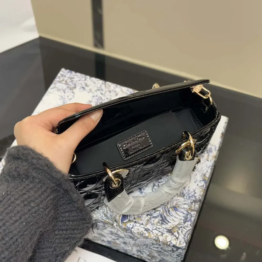 Dior Small Lady D-Joy Bag Black Patent Cannage Calfskin for Women