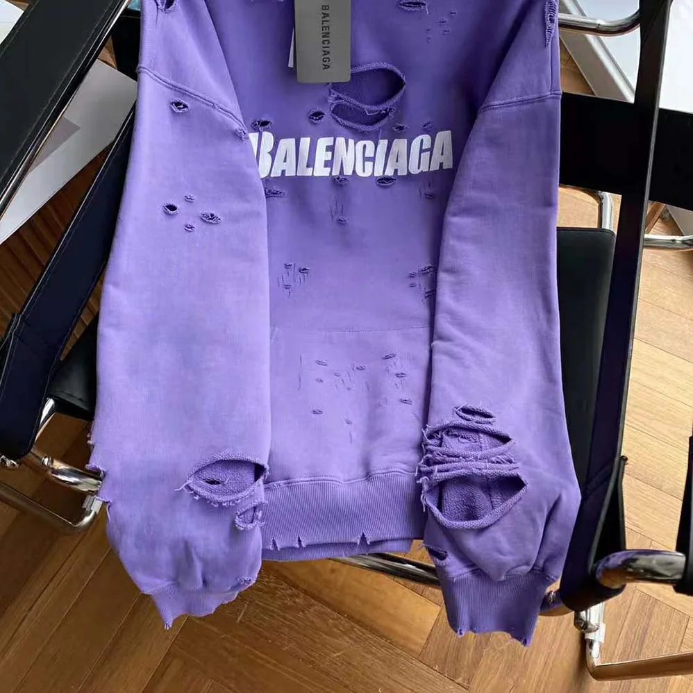 Balenciaga Caps Destroyed Hoodie in Purple for Women Balenciaga Caps Destroyed Hoodie in Purple for Women