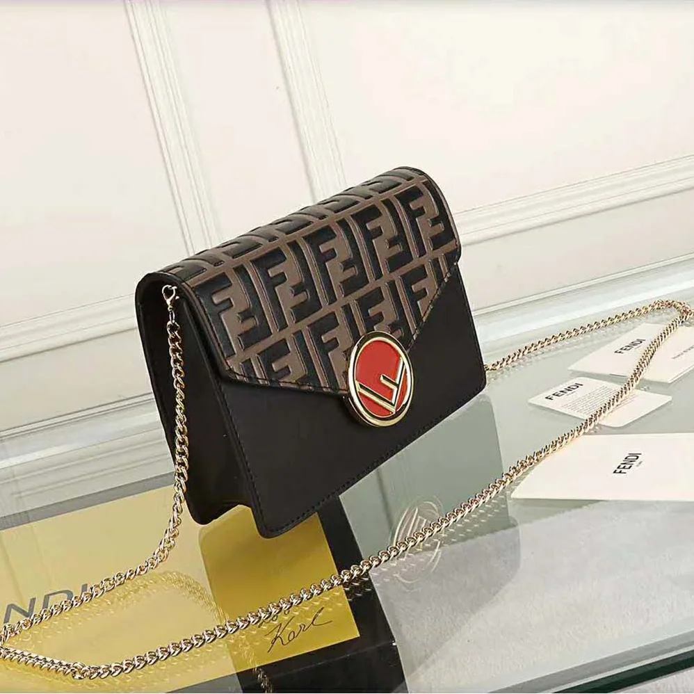 Fendi Wallet on Chain Leather Mini Bag for Women in Black
