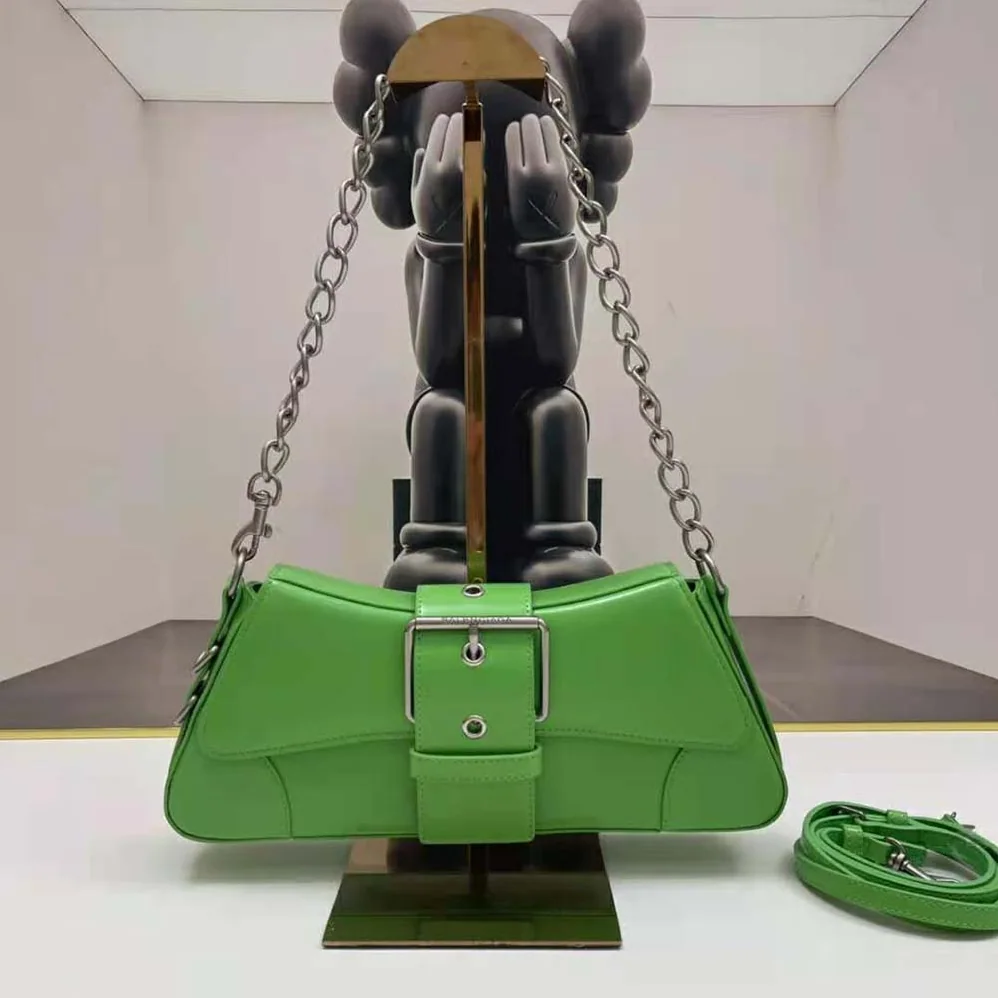 Balenciaga Lindsay Small Shoulder Bag With Strap in Bright Green Shiny Smooth Calfskin for Women Balenciaga Lindsay Small Shoulder Bag With Strap in Bright Green Shiny Smooth Calfskin for Women