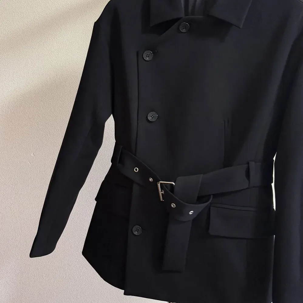 Dior Belted Jacket Black Virgin Wool and Silk Gabardine for Women
